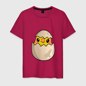 Мужская футболка хлопок с принтом Птенец вылупившийся из яйца в Тюмени, 100% хлопок | прямой крой, круглый вырез горловины, длина до линии бедер, слегка спущенное плечо. | Тематика изображения на принте: 