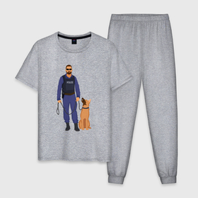 Мужская пижама хлопок с принтом Полицейский с собакой , 100% хлопок | брюки и футболка прямого кроя, без карманов, на брюках мягкая резинка на поясе и по низу штанин
 | 