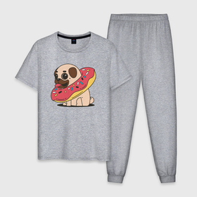 Мужская пижама хлопок с принтом Мопс в пончике , 100% хлопок | брюки и футболка прямого кроя, без карманов, на брюках мягкая резинка на поясе и по низу штанин
 | Тематика изображения на принте: 