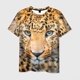 Мужская футболка 3D с принтом Дальневосточный леопард в Петрозаводске, 100% полиэфир | прямой крой, круглый вырез горловины, длина до линии бедер | Тематика изображения на принте: 