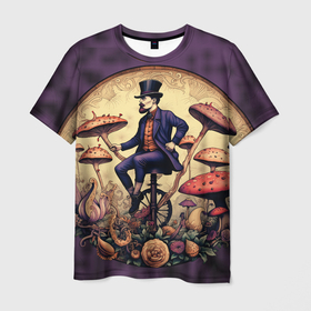 Мужская футболка 3D с принтом джентельмен в грибной стране в Кировске, 100% полиэфир | прямой крой, круглый вырез горловины, длина до линии бедер | 