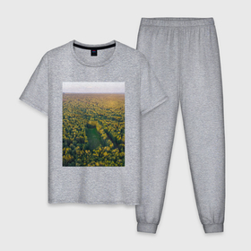 Мужская пижама хлопок с принтом Футбольное поле с высоты в Курске, 100% хлопок | брюки и футболка прямого кроя, без карманов, на брюках мягкая резинка на поясе и по низу штанин
 | 