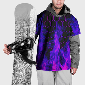 Накидка на куртку 3D с принтом Неоновый огонь и соты в Тюмени, 100% полиэстер |  | 