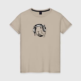 Женская футболка хлопок с принтом свинка в наушниках , 100% хлопок | прямой крой, круглый вырез горловины, длина до линии бедер, слегка спущенное плечо | 