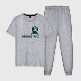 Мужская пижама хлопок с принтом музыкальная черепаха в Курске, 100% хлопок | брюки и футболка прямого кроя, без карманов, на брюках мягкая резинка на поясе и по низу штанин
 | 