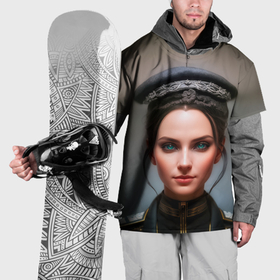 Накидка на куртку 3D с принтом Девушка с зелёными глазами в чёрной униформе в Кировске, 100% полиэстер |  | 