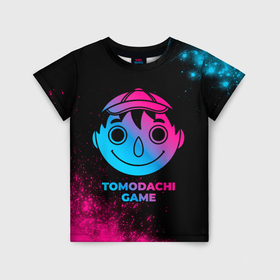 Детская футболка 3D с принтом Tomodachi Game   neon gradient в Новосибирске, 100% гипоаллергенный полиэфир | прямой крой, круглый вырез горловины, длина до линии бедер, чуть спущенное плечо, ткань немного тянется | 