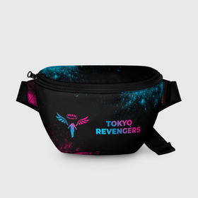 Поясная сумка 3D с принтом Tokyo Revengers   neon gradient: надпись и символ в Новосибирске, 100% полиэстер | плотная ткань, ремень с регулируемой длиной, внутри несколько карманов для мелочей, основное отделение и карман с обратной стороны сумки застегиваются на молнию | 