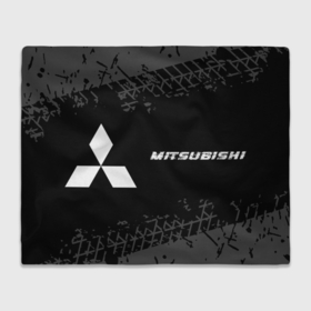 Плед 3D с принтом Mitsubishi speed на темном фоне со следами шин: надпись и символ в Курске, 100% полиэстер | закругленные углы, все края обработаны. Ткань не мнется и не растягивается | 
