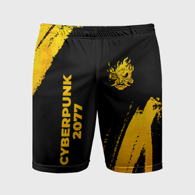 Мужские шорты спортивные с принтом Cyberpunk 2077   gold gradient: надпись, символ в Петрозаводске,  |  | 