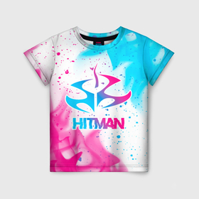 Детская футболка 3D с принтом Hitman neon gradient style в Петрозаводске, 100% гипоаллергенный полиэфир | прямой крой, круглый вырез горловины, длина до линии бедер, чуть спущенное плечо, ткань немного тянется | Тематика изображения на принте: 