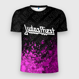 Мужская футболка 3D Slim с принтом Judas Priest rock legends: символ сверху в Белгороде, 100% полиэстер с улучшенными характеристиками | приталенный силуэт, круглая горловина, широкие плечи, сужается к линии бедра | 