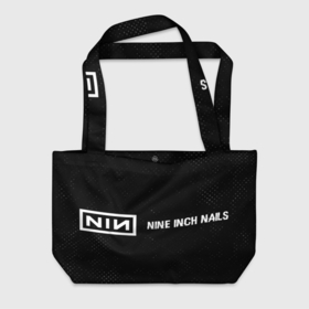 Пляжная сумка 3D с принтом Nine Inch Nails glitch на темном фоне: надпись и символ в Тюмени, 100% полиэстер | застегивается на металлическую кнопку; внутренний карман застегивается на молнию. Стенки укреплены специальным мягким материалом, чтобы защитить содержимое от несильных ударов
 | Тематика изображения на принте: 