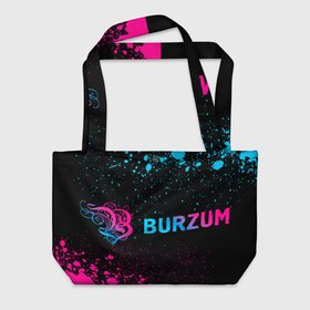 Пляжная сумка 3D с принтом Burzum   neon gradient: надпись и символ , 100% полиэстер | застегивается на металлическую кнопку; внутренний карман застегивается на молнию. Стенки укреплены специальным мягким материалом, чтобы защитить содержимое от несильных ударов
 | 