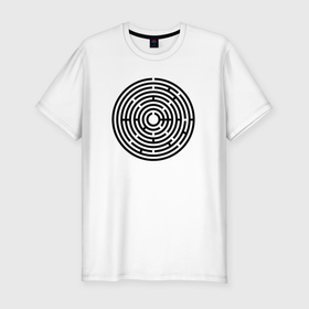 Мужская футболка хлопок Slim с принтом круглый чёрный лабиринт в Курске, 92% хлопок, 8% лайкра | приталенный силуэт, круглый вырез ворота, длина до линии бедра, короткий рукав | 
