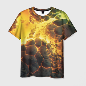 Мужская футболка 3D с принтом Разлом  плит из лавы в Кировске, 100% полиэфир | прямой крой, круглый вырез горловины, длина до линии бедер | 