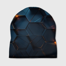 Шапка 3D с принтом Синие объемные плиты с оранжевыми вставками в Курске, 100% полиэстер | универсальный размер, печать по всей поверхности изделия | 