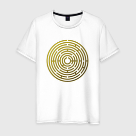 Мужская футболка хлопок с принтом круглый золотой лабиринт , 100% хлопок | прямой крой, круглый вырез горловины, длина до линии бедер, слегка спущенное плечо. | 