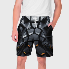 Мужские шорты 3D с принтом Объемная черная конструкция в Новосибирске,  полиэстер 100% | прямой крой, два кармана без застежек по бокам. Мягкая трикотажная резинка на поясе, внутри которой широкие завязки. Длина чуть выше колен | 