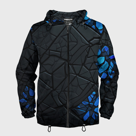 Мужская ветровка 3D с принтом Черные плиты с синими  вставками в Белгороде, 100% полиэстер | подол и капюшон оформлены резинкой с фиксаторами, два кармана без застежек по бокам, один потайной карман на груди | 