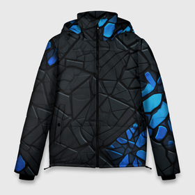 Мужская зимняя куртка 3D с принтом Черные плиты с синими  вставками в Петрозаводске, верх — 100% полиэстер; подкладка — 100% полиэстер; утеплитель — 100% полиэстер | длина ниже бедра, свободный силуэт Оверсайз. Есть воротник-стойка, отстегивающийся капюшон и ветрозащитная планка. 

Боковые карманы с листочкой на кнопках и внутренний карман на молнии. | Тематика изображения на принте: 