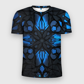 Мужская футболка 3D Slim с принтом Синий абстрактный узор на плитах в Курске, 100% полиэстер с улучшенными характеристиками | приталенный силуэт, круглая горловина, широкие плечи, сужается к линии бедра | 
