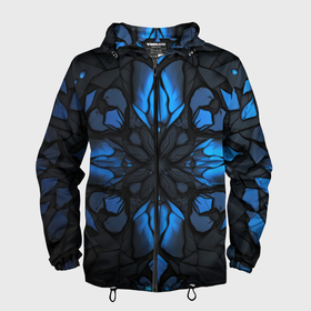 Мужская ветровка 3D с принтом Синий абстрактный узор на плитах в Белгороде, 100% полиэстер | подол и капюшон оформлены резинкой с фиксаторами, два кармана без застежек по бокам, один потайной карман на груди | 