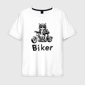 Мужская футболка хлопок Oversize с принтом Котэ байкер , 100% хлопок | свободный крой, круглый ворот, “спинка” длиннее передней части | 