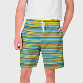 Мужские шорты 3D с принтом горизонтальные разноцветные полосы ,  полиэстер 100% | прямой крой, два кармана без застежек по бокам. Мягкая трикотажная резинка на поясе, внутри которой широкие завязки. Длина чуть выше колен | 