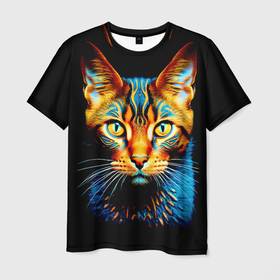 Мужская футболка 3D с принтом Сюрреалистичный кот , 100% полиэфир | прямой крой, круглый вырез горловины, длина до линии бедер | 