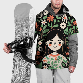 Накидка на куртку 3D с принтом Девочка в цветах   Бохо в Новосибирске, 100% полиэстер |  | Тематика изображения на принте: 