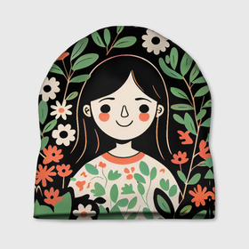 Шапка 3D с принтом Девочка в цветах   Бохо в Курске, 100% полиэстер | универсальный размер, печать по всей поверхности изделия | Тематика изображения на принте: 