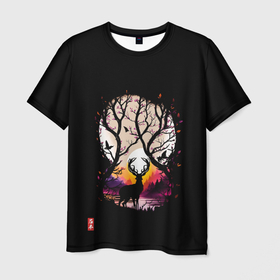 Мужская футболка 3D с принтом Лесной король ночью в Курске, 100% полиэфир | прямой крой, круглый вырез горловины, длина до линии бедер | 