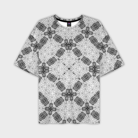 Мужская футболка oversize 3D с принтом Черно белый ажурный кружевной узор Геометрия в Санкт-Петербурге,  |  | Тематика изображения на принте: 