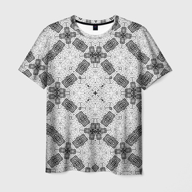 Мужская футболка 3D с принтом Черно белый ажурный кружевной узор Геометрия в Белгороде, 100% полиэфир | прямой крой, круглый вырез горловины, длина до линии бедер | 