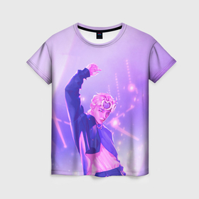 Женская футболка 3D с принтом Хёнджин на концерте   Стрей Кидс в Петрозаводске, 100% полиэфир ( синтетическое хлопкоподобное полотно) | прямой крой, круглый вырез горловины, длина до линии бедер | 