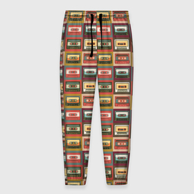 Мужские брюки 3D с принтом Коллекция старинных аудиокассет в Екатеринбурге, 100% полиэстер | манжеты по низу, эластичный пояс регулируется шнурком, по бокам два кармана без застежек, внутренняя часть кармана из мелкой сетки | Тематика изображения на принте: 