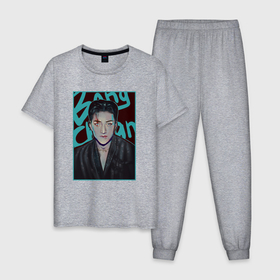 Мужская пижама хлопок с принтом Bang Chan   Stray Kids в Курске, 100% хлопок | брюки и футболка прямого кроя, без карманов, на брюках мягкая резинка на поясе и по низу штанин
 | 