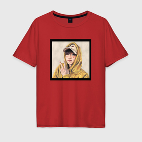 Мужская футболка хлопок Oversize с принтом Хан Джи Сон   Stray Kids в Кировске, 100% хлопок | свободный крой, круглый ворот, “спинка” длиннее передней части | 