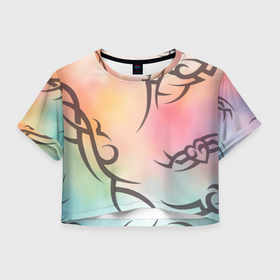 Женская футболка Crop-top 3D с принтом Трайбл граффити , 100% полиэстер | круглая горловина, длина футболки до линии талии, рукава с отворотами | 