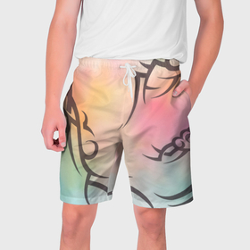 Мужские шорты 3D с принтом Трайбл граффити ,  полиэстер 100% | прямой крой, два кармана без застежек по бокам. Мягкая трикотажная резинка на поясе, внутри которой широкие завязки. Длина чуть выше колен | 