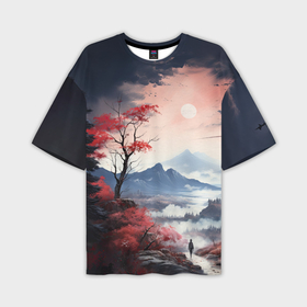 Мужская футболка oversize 3D с принтом Луна над горами ,  |  | 