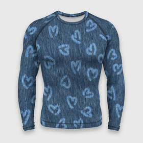 Мужской рашгард 3D с принтом Hearts on denim в Тюмени,  |  | 