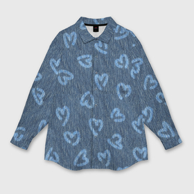 Мужская рубашка oversize 3D с принтом Hearts on denim ,  |  | 