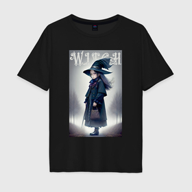 Мужская футболка хлопок Oversize с принтом Кроха ведьмочка   милашка   хэллоуин в Санкт-Петербурге, 100% хлопок | свободный крой, круглый ворот, “спинка” длиннее передней части | 
