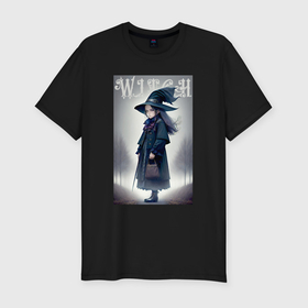 Мужская футболка хлопок Slim с принтом Кроха ведьмочка   милашка   хэллоуин в Санкт-Петербурге, 92% хлопок, 8% лайкра | приталенный силуэт, круглый вырез ворота, длина до линии бедра, короткий рукав | 