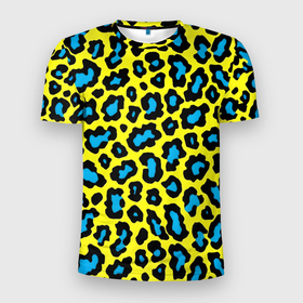 Мужская футболка 3D Slim с принтом Кислотный леопард паттерн в Петрозаводске, 100% полиэстер с улучшенными характеристиками | приталенный силуэт, круглая горловина, широкие плечи, сужается к линии бедра | 