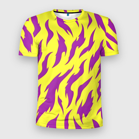 Мужская футболка 3D Slim с принтом Кислотный тигр паттерн в Петрозаводске, 100% полиэстер с улучшенными характеристиками | приталенный силуэт, круглая горловина, широкие плечи, сужается к линии бедра | 