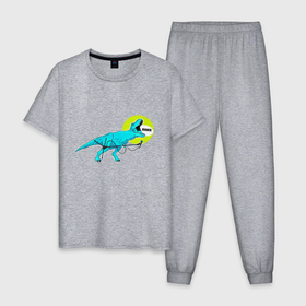 Мужская пижама хлопок с принтом динозавр с микрофоном караоке в Белгороде, 100% хлопок | брюки и футболка прямого кроя, без карманов, на брюках мягкая резинка на поясе и по низу штанин
 | 
