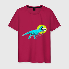 Мужская футболка хлопок с принтом динозавр с микрофоном караоке в Петрозаводске, 100% хлопок | прямой крой, круглый вырез горловины, длина до линии бедер, слегка спущенное плечо. | 